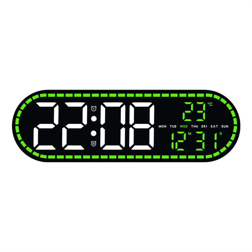 GH9009 Multifunctional Temperature Humidity Wall Clock Oval Shape LED Digital Alarm Clock for Living Room Bedroom