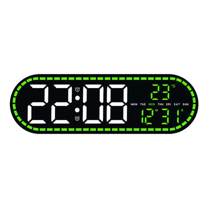 GH9009 Multifunctional Temperature Humidity Wall Clock Oval Shape LED Digital Alarm Clock for Living Room Bedroom