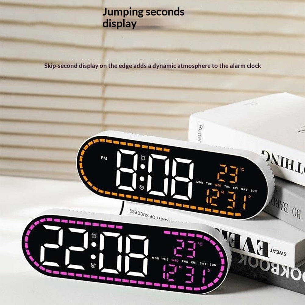 GH9009 Multifunctional Temperature Humidity Wall Clock Oval Shape LED Digital Alarm Clock for Living Room Bedroom