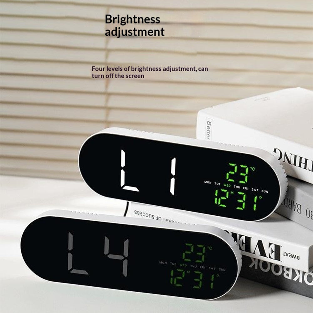 GH9009 Multifunctional Temperature Humidity Wall Clock Oval Shape LED Digital Alarm Clock for Living Room Bedroom