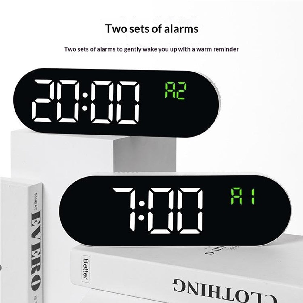 GH9009 Multifunctional Temperature Humidity Wall Clock Oval Shape LED Digital Alarm Clock for Living Room Bedroom