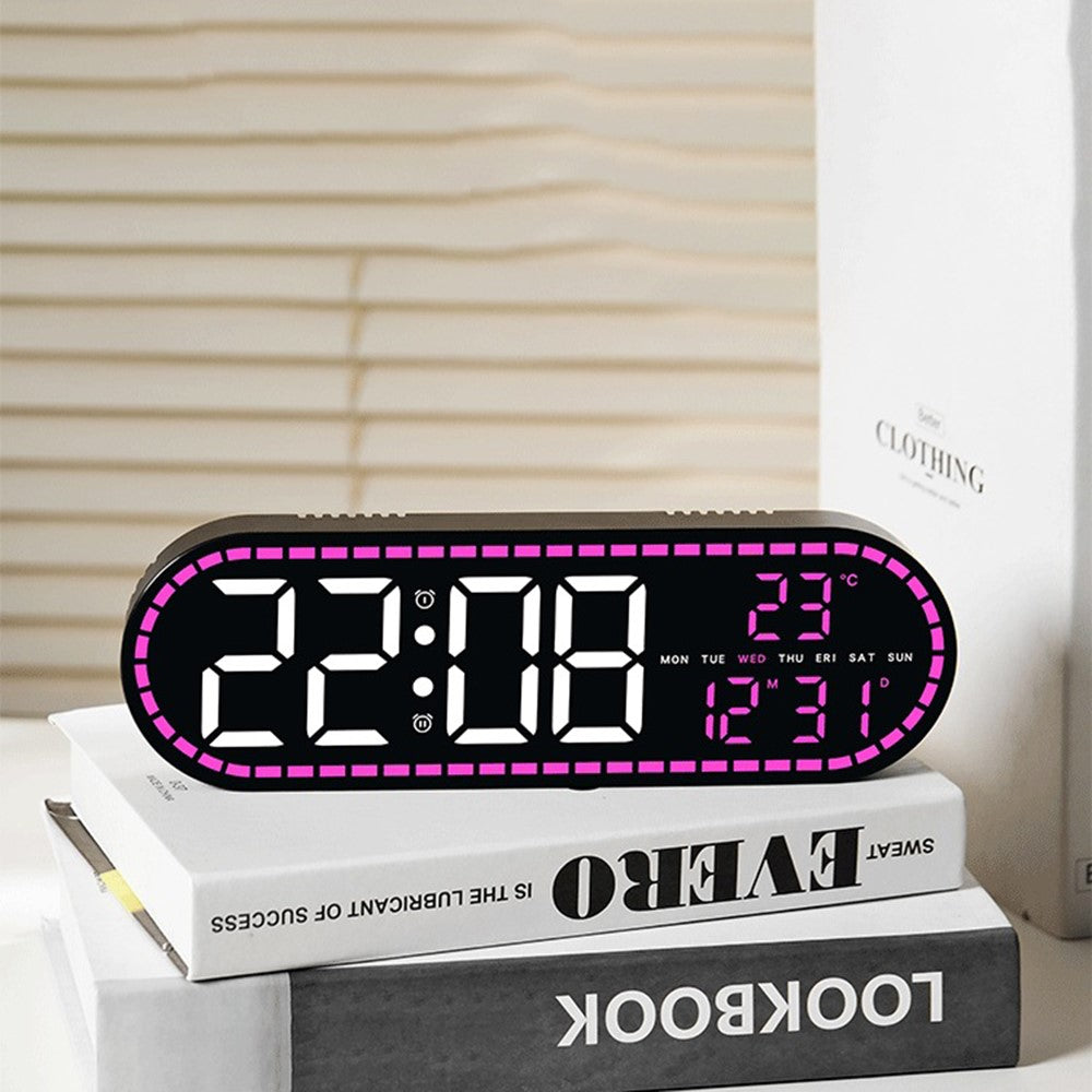 GH9009 Multifunctional Temperature Humidity Wall Clock Oval Shape LED Digital Alarm Clock for Living Room Bedroom