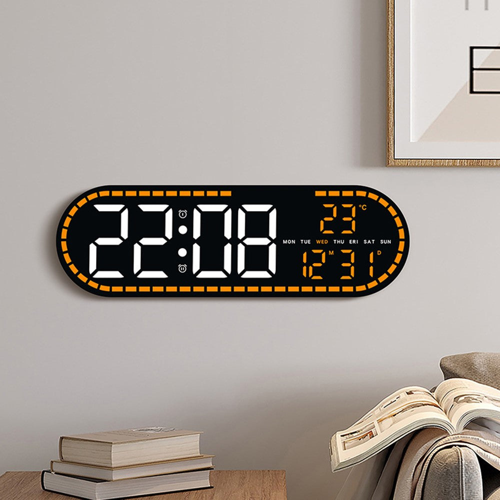 GH9009 Multifunctional Temperature Humidity Wall Clock Oval Shape LED Digital Alarm Clock for Living Room Bedroom
