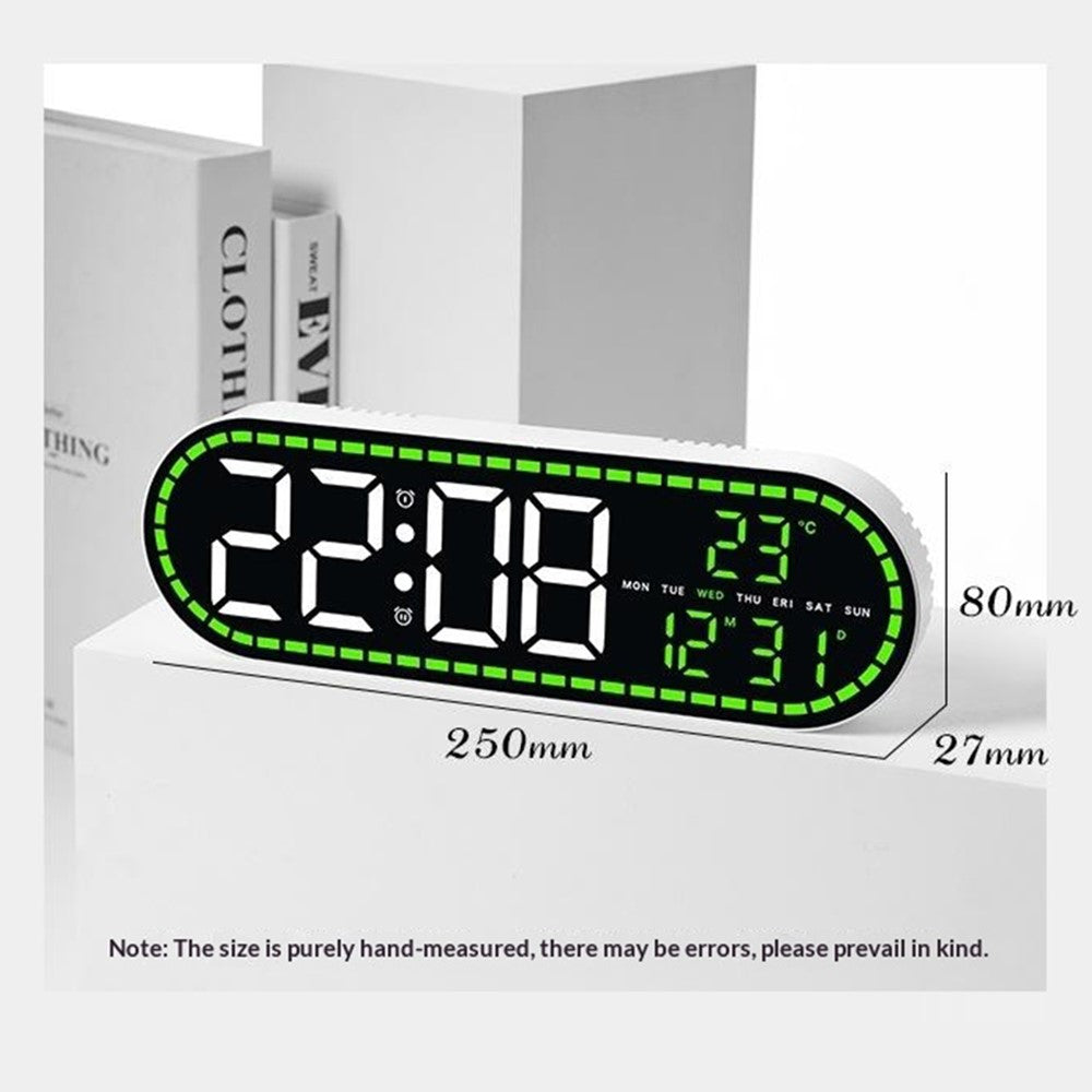 GH9009 Multifunctional Temperature Humidity Wall Clock Oval Shape LED Digital Alarm Clock for Living Room Bedroom