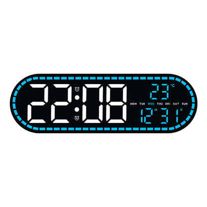 GH9009 Multifunctional Temperature Humidity Wall Clock Oval Shape LED Digital Alarm Clock for Living Room Bedroom