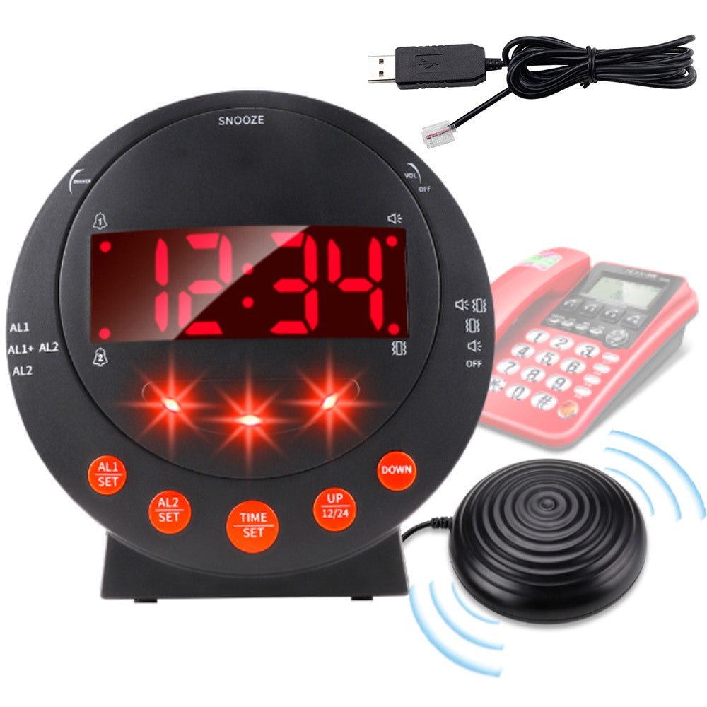 TS-BC610 LED Vibrating Flashing Light Loud Alarm Clock Phone Call Reminder for Hearing Impaired
