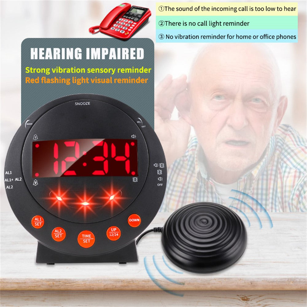 TS-BC610 LED Vibrating Flashing Light Loud Alarm Clock Phone Call Reminder for Hearing Impaired
