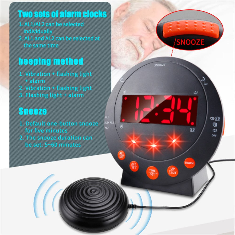 TS-BC610 LED Vibrating Flashing Light Loud Alarm Clock Phone Call Reminder for Hearing Impaired