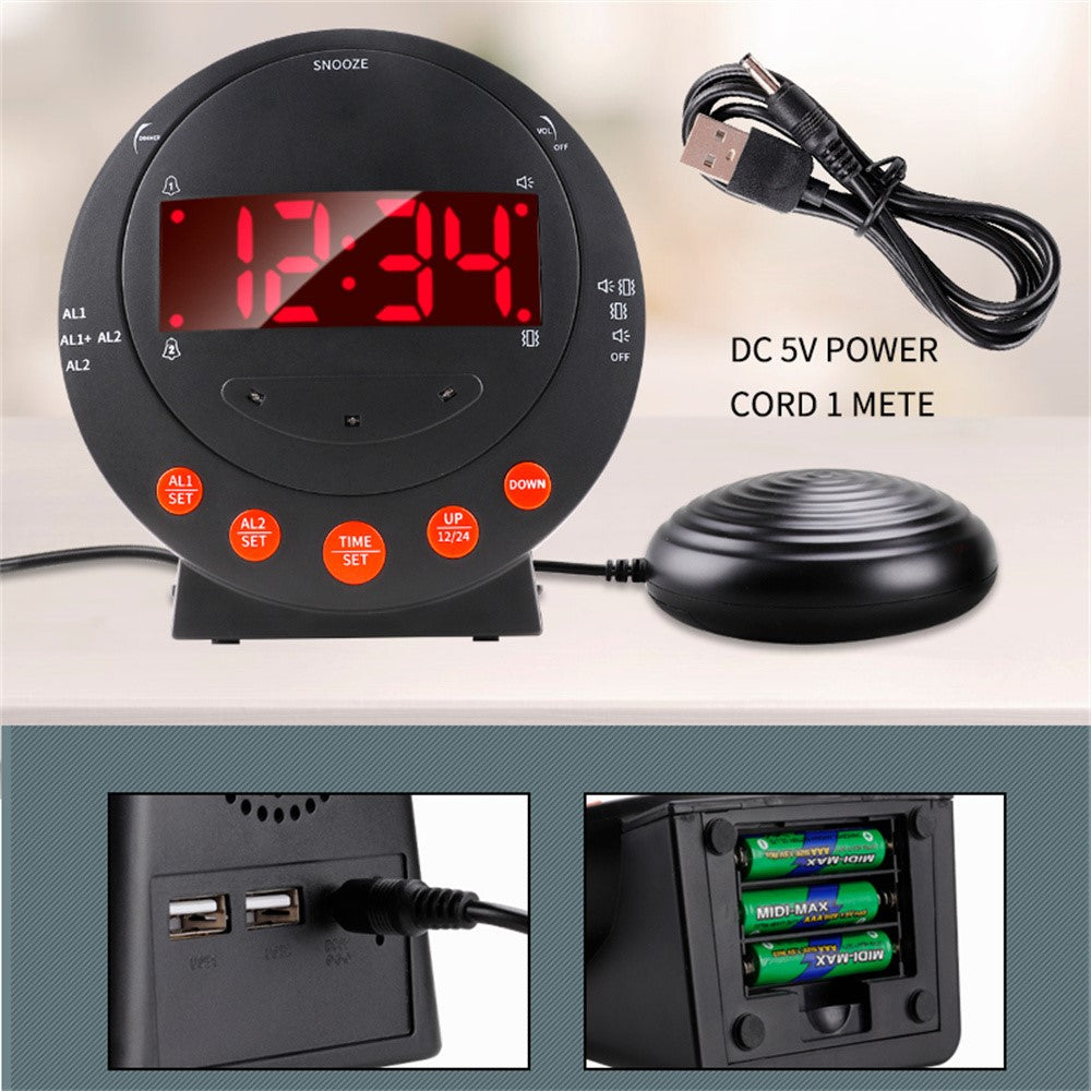 TS-BC610 LED Vibrating Flashing Light Loud Alarm Clock Phone Call Reminder for Hearing Impaired