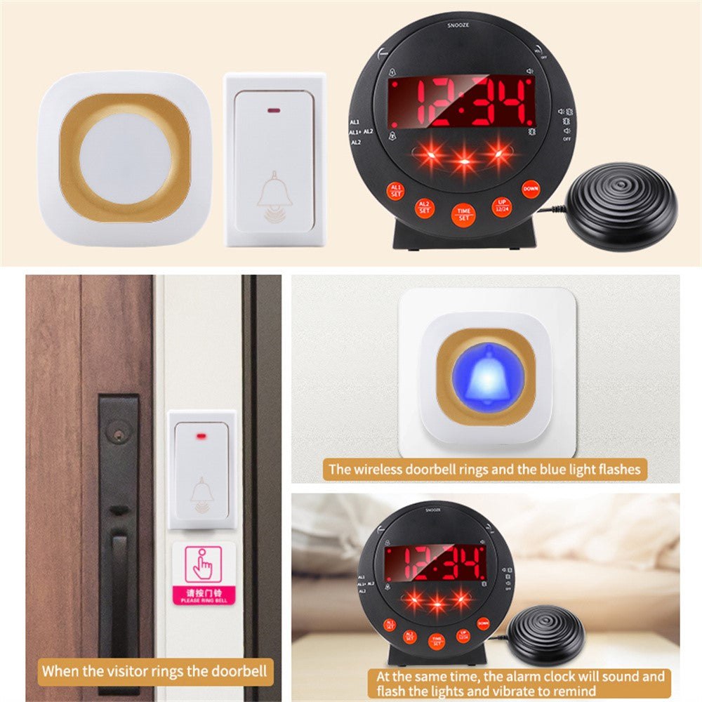 TS-BC620 LED Digital Vibrating Alarm Clock with Doorbell Reminder Deafness Hearing Impairment Alarm