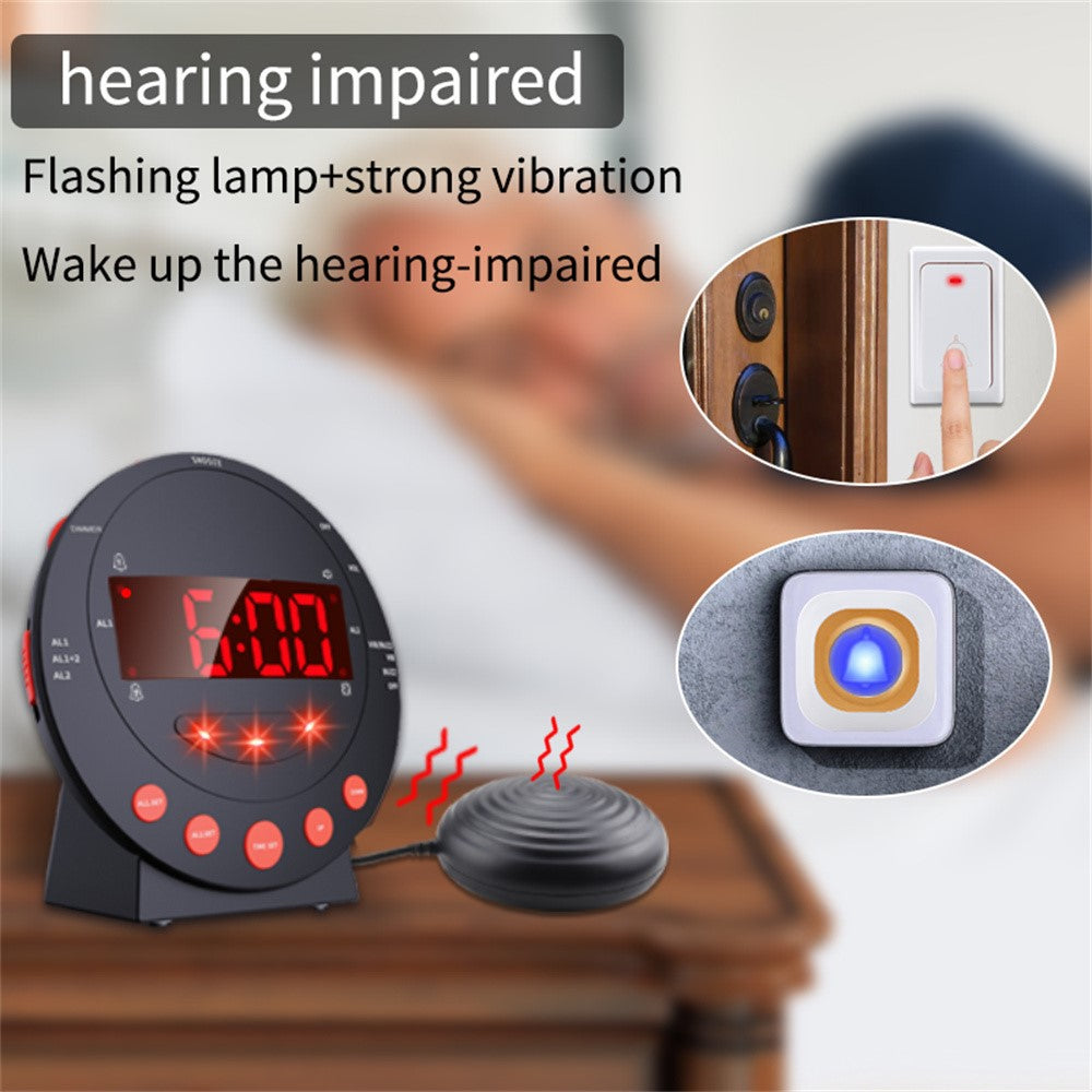 TS-BC620 LED Digital Vibrating Alarm Clock with Doorbell Reminder Deafness Hearing Impairment Alarm