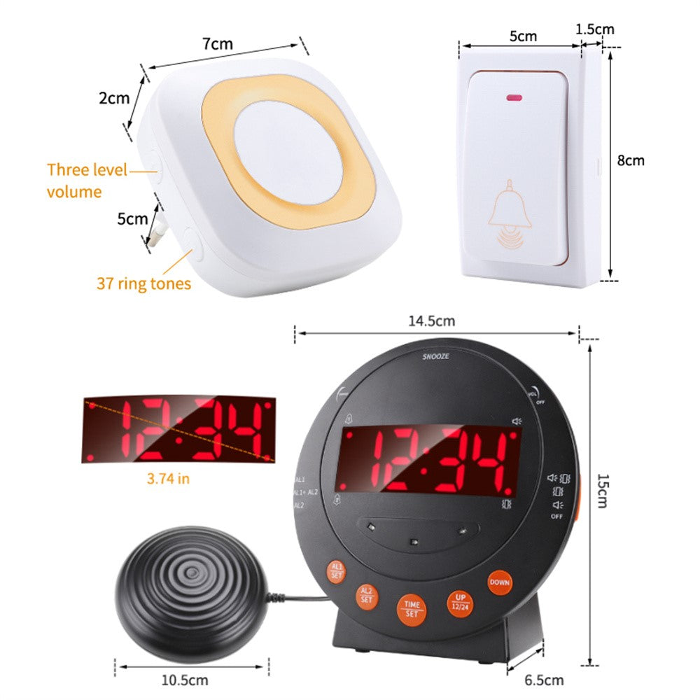 TS-BC620 LED Digital Vibrating Alarm Clock with Doorbell Reminder Deafness Hearing Impairment Alarm