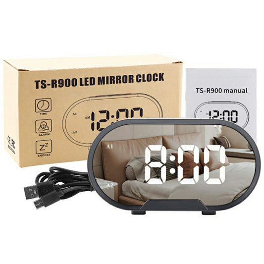 TS-R900 5.5 Inch LED Mirror Clock Dual USB Charging Stepless Brightness Digital Alarm Clock for Bedroom