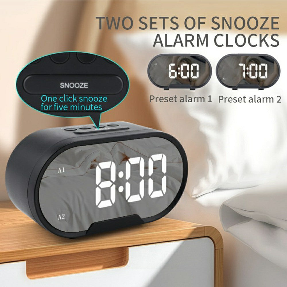 TS-R900 5.5 Inch LED Mirror Clock Dual USB Charging Stepless Brightness Digital Alarm Clock for Bedroom