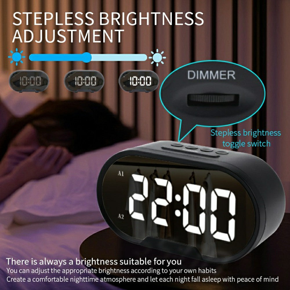 TS-R900 5.5 Inch LED Mirror Clock Dual USB Charging Stepless Brightness Digital Alarm Clock for Bedroom