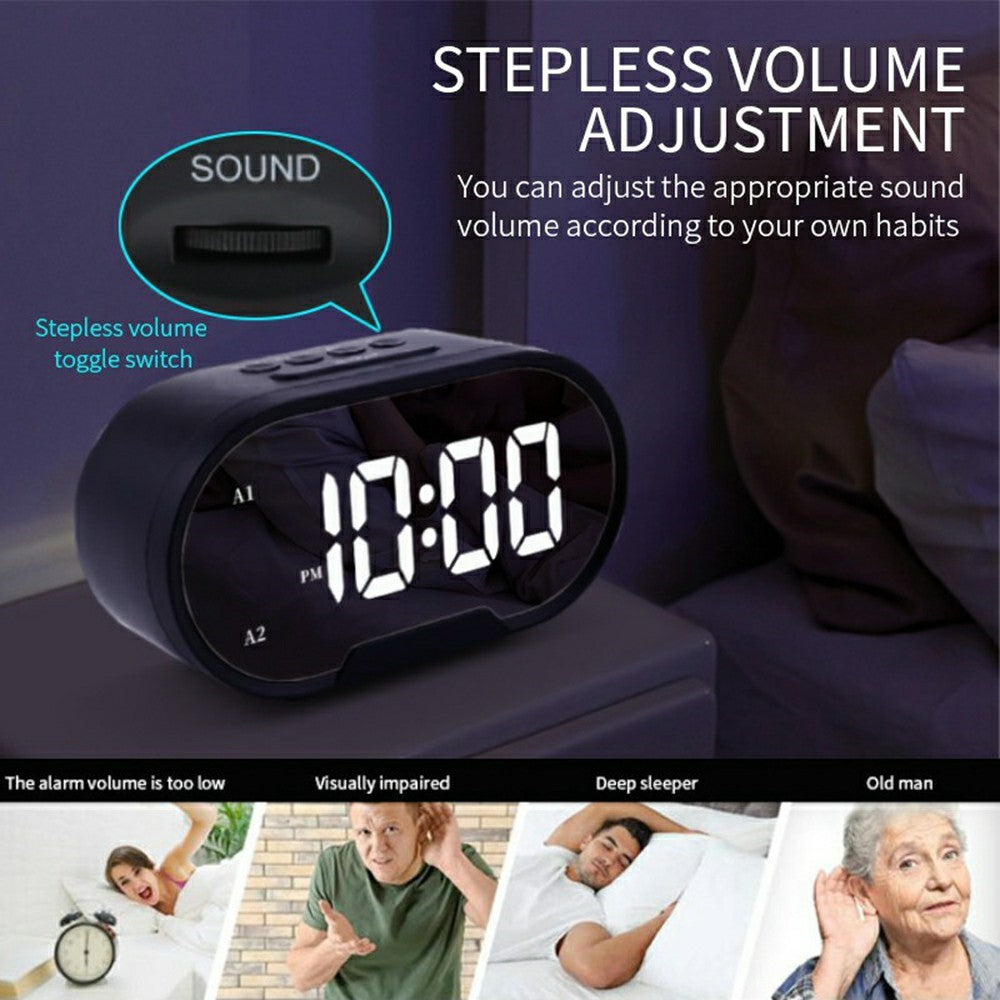 TS-R900 5.5 Inch LED Mirror Clock Dual USB Charging Stepless Brightness Digital Alarm Clock for Bedroom