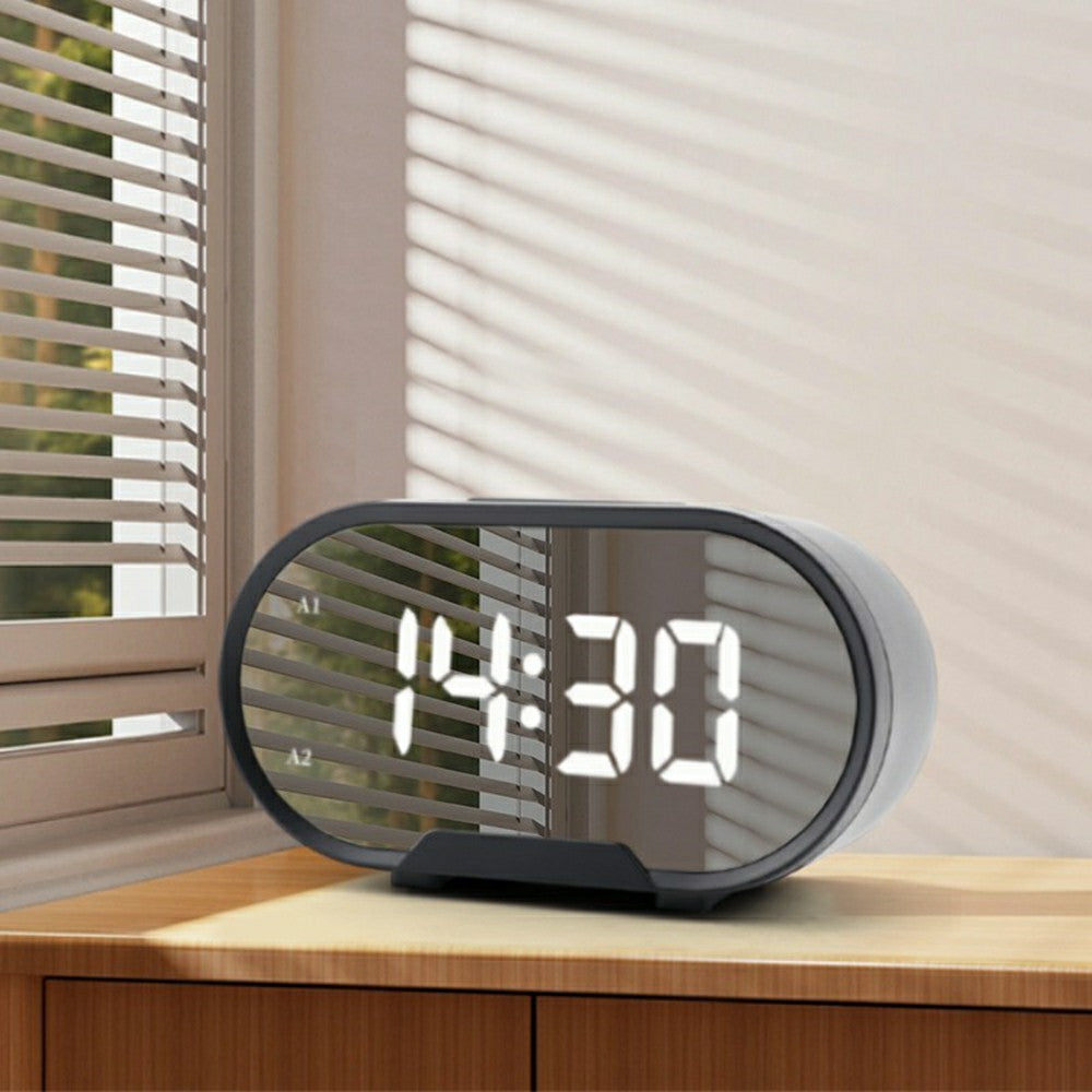 TS-R900 5.5 Inch LED Mirror Clock Dual USB Charging Stepless Brightness Digital Alarm Clock for Bedroom