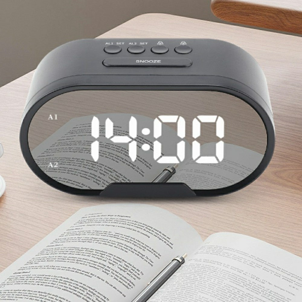 TS-R900 5.5 Inch LED Mirror Clock Dual USB Charging Stepless Brightness Digital Alarm Clock for Bedroom