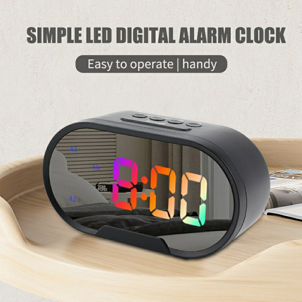 TS-R900 LED Digital Alarm Clock 5.5 Inch Mirror Display Dual USB Charging Desk Clock for Bedroom Desktop