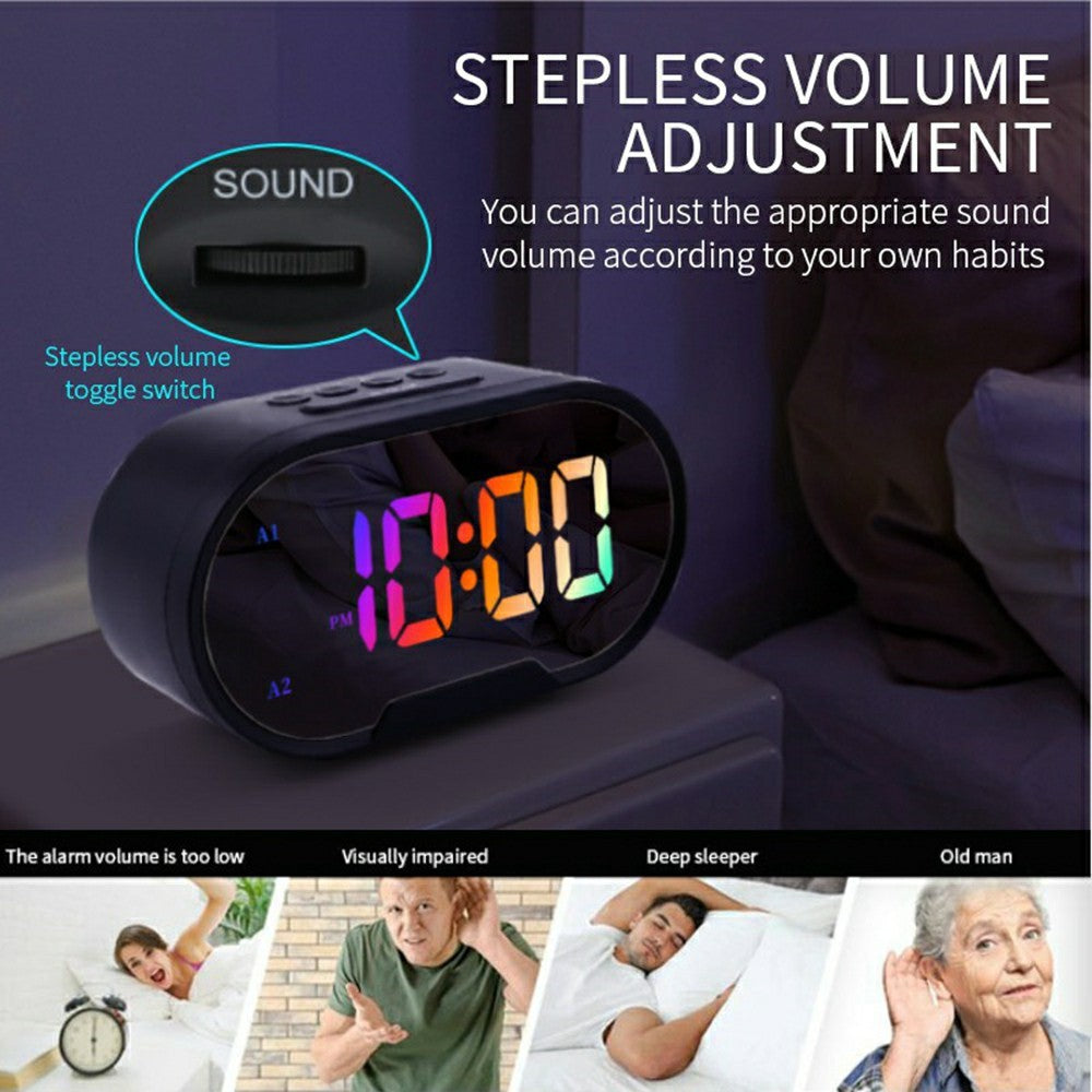 TS-R900 LED Digital Alarm Clock 5.5 Inch Mirror Display Dual USB Charging Desk Clock for Bedroom Desktop