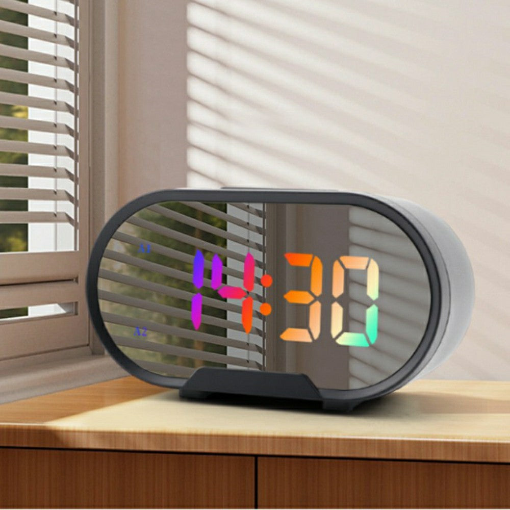 TS-R900 LED Digital Alarm Clock 5.5 Inch Mirror Display Dual USB Charging Desk Clock for Bedroom Desktop