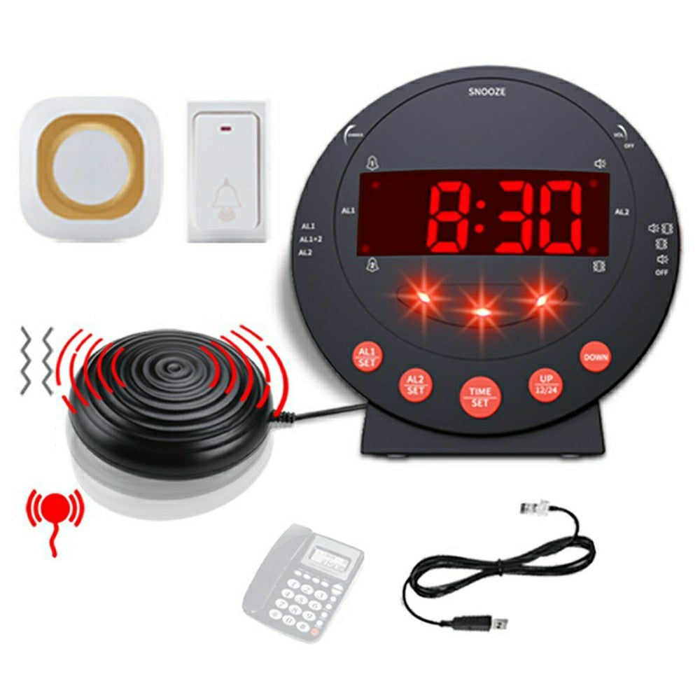 TS-BC630 Vibrating LED Alarm Clock 3.74in Digital Display 115dB Strong Vibration Doorbell Phone Call Reminder