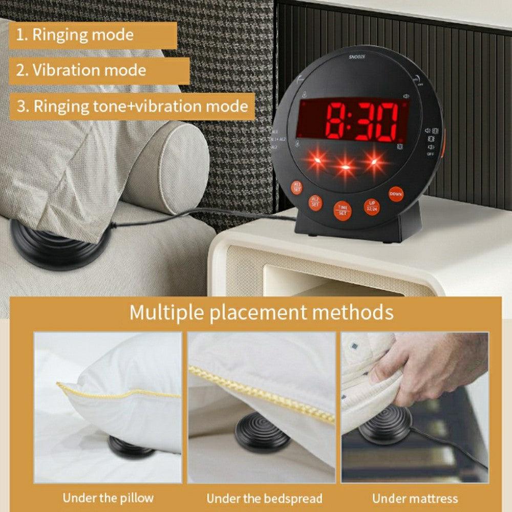 TS-BC630 Vibrating LED Alarm Clock 3.74in Digital Display 115dB Strong Vibration Doorbell Phone Call Reminder
