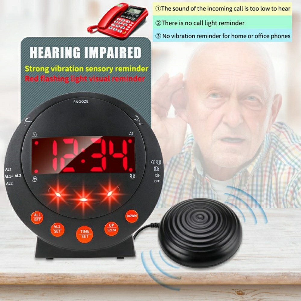 TS-BC630 Vibrating LED Alarm Clock 3.74in Digital Display 115dB Strong Vibration Doorbell Phone Call Reminder