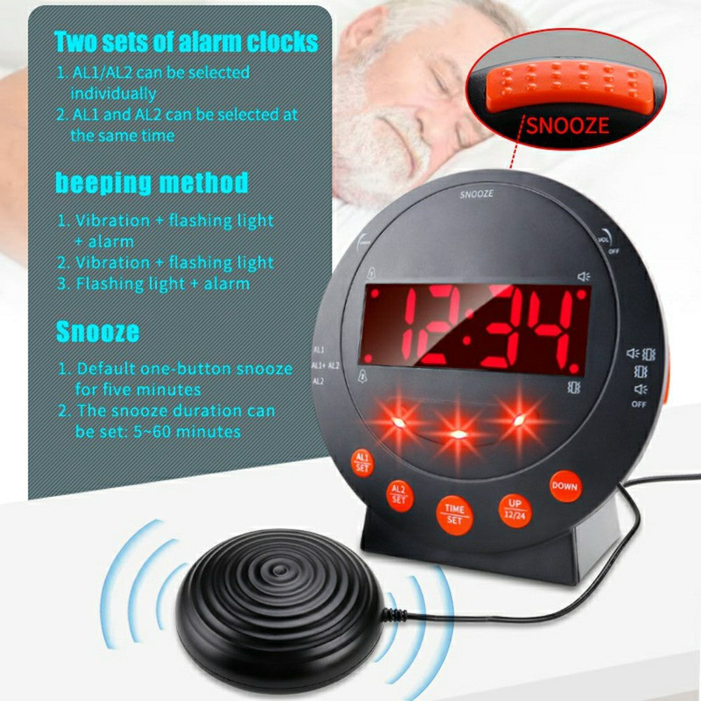 TS-BC630 Vibrating LED Alarm Clock 3.74in Digital Display 115dB Strong Vibration Doorbell Phone Call Reminder