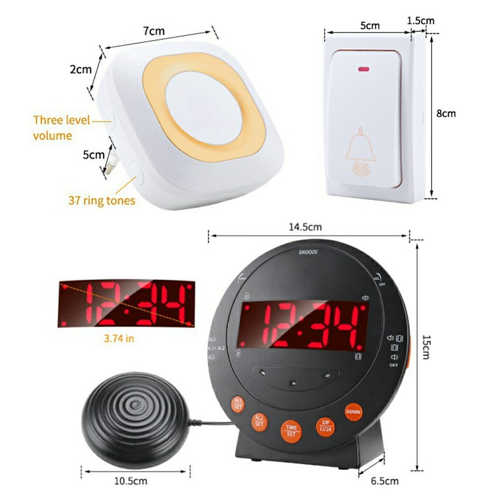 TS-BC630 Vibrating LED Alarm Clock 3.74in Digital Display 115dB Strong Vibration Doorbell Phone Call Reminder