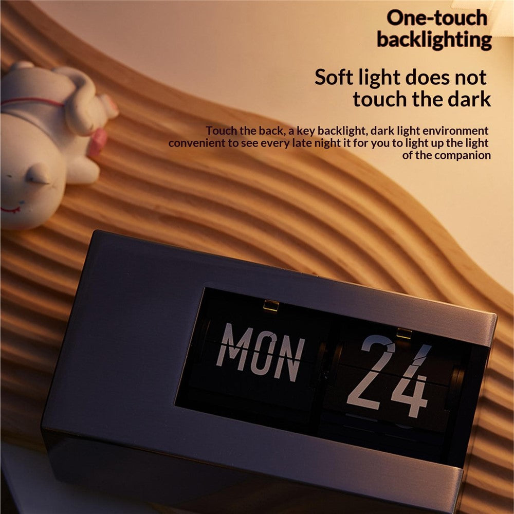 Flip Calendar Table Clock Desktop Decor Digital Display Auto-Page Turning 2000mAh Rechargeable Clip Clock for Home Office