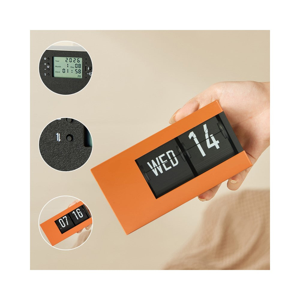 Flip Calendar Table Clock Desktop Decor Digital Display Auto-Page Turning 2000mAh Rechargeable Clip Clock for Home Office