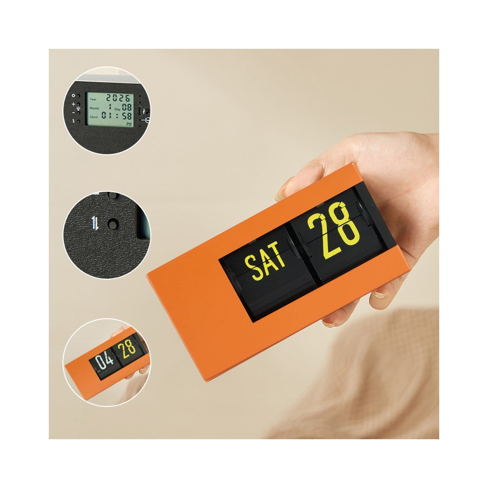 Flip Calendar Table Clock Desktop Decor Digital Display Auto-Page Turning 2000mAh Rechargeable Clip Clock for Home Office