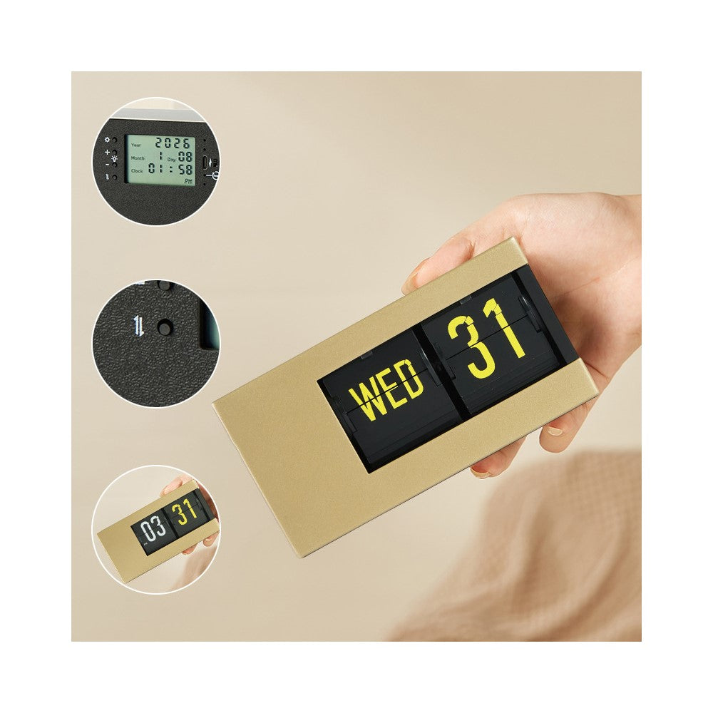 Flip Calendar Table Clock Desktop Decor Digital Display Auto-Page Turning 2000mAh Rechargeable Clip Clock for Home Office