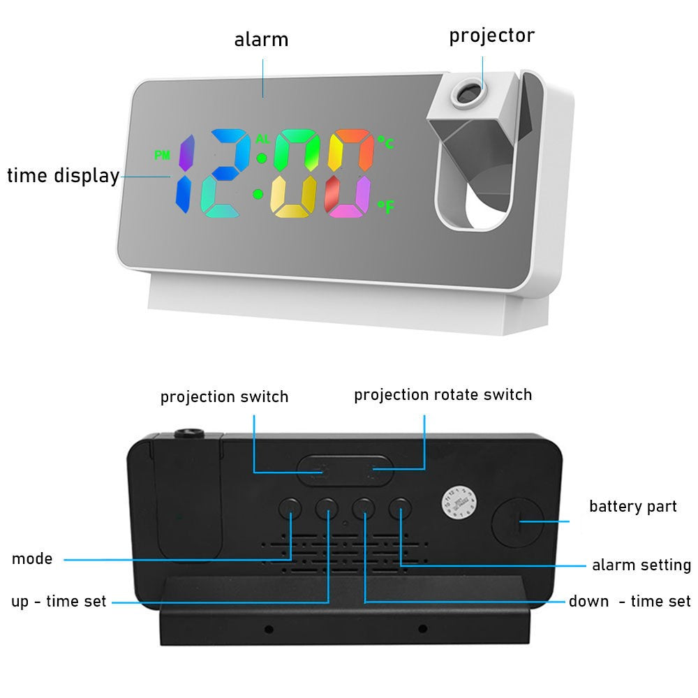 S282 Multifunctional Creative Alarm Clock Electronic Digital Time Temperature Calendar Color Screen Projection Alarm Clock (Colorful Version)
