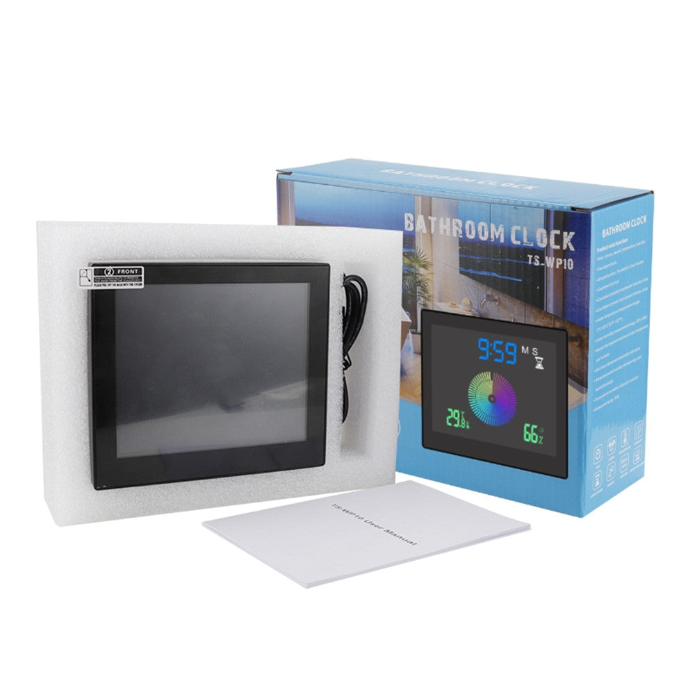 TS-WP10 Color Screen Alarm Clock Temperature Humidity Display Waterproof Bathroom Clock with Suction Cup