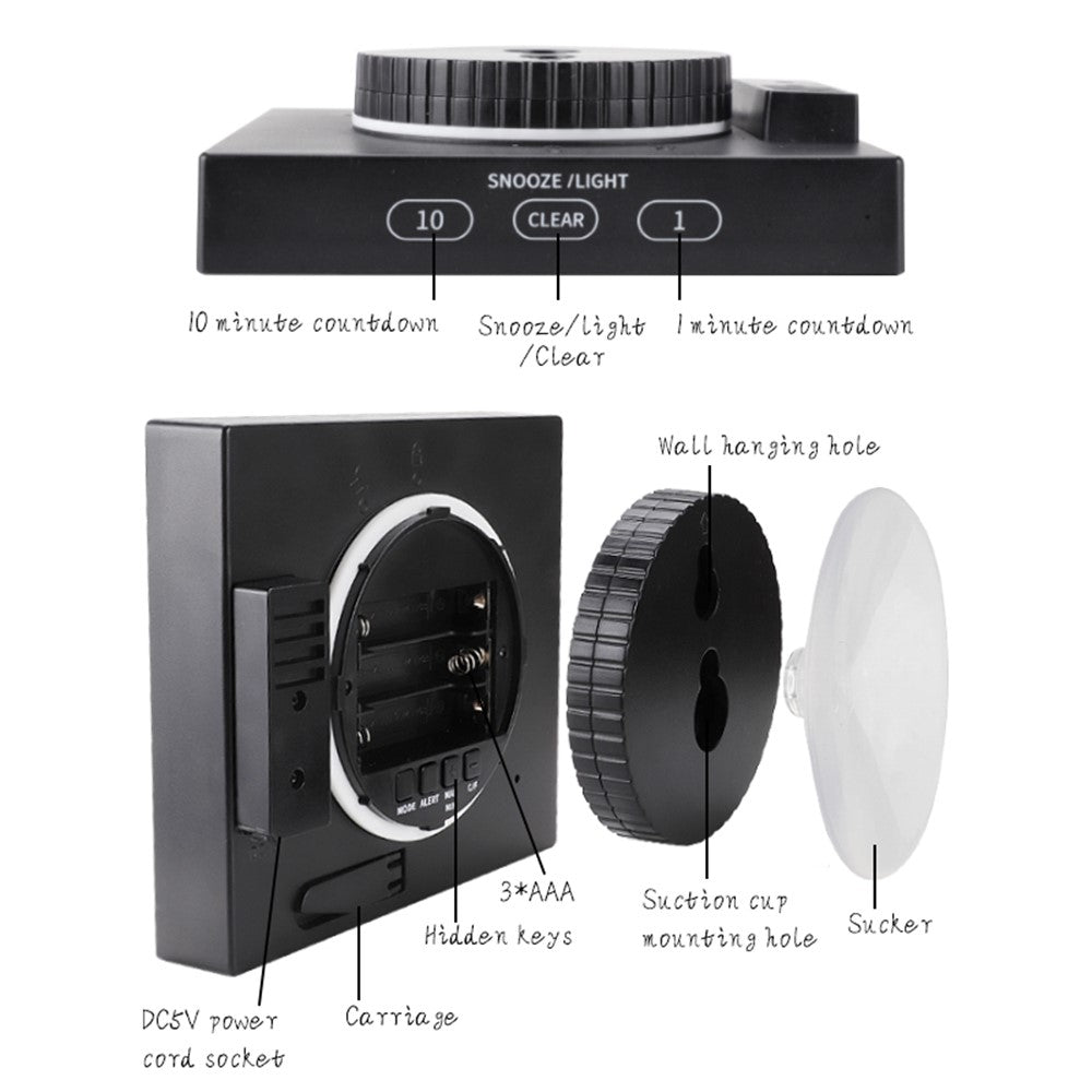 TS-WP10 Color Screen Alarm Clock Temperature Humidity Display Waterproof Bathroom Clock with Suction Cup