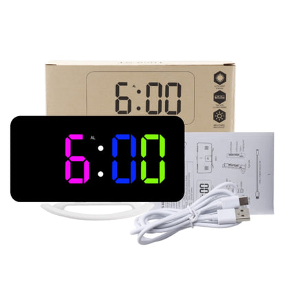 TS-8201 LED RGB Light Alarm Clock Mirror Surface Desktop Wall Hanging Clock with Dual USB Ports