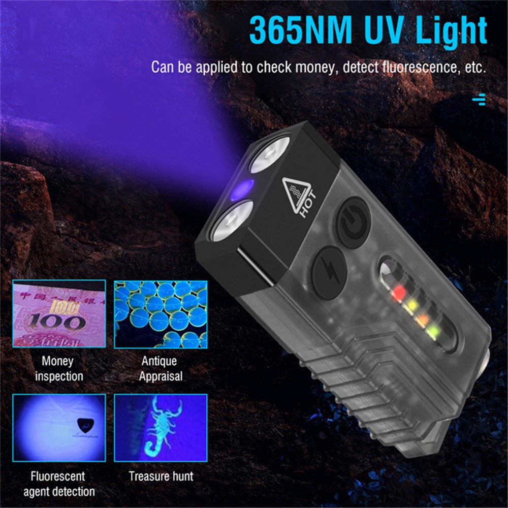 V10 Mini EDC Flashlight Multifunction 365nm UV Identification Work Light with Warning Alarm
