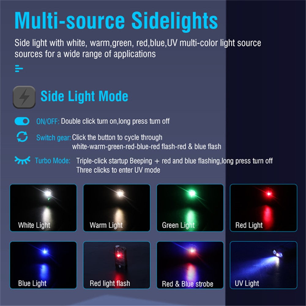 V10 Mini EDC Flashlight Multifunction 365nm UV Identification Work Light with Warning Alarm