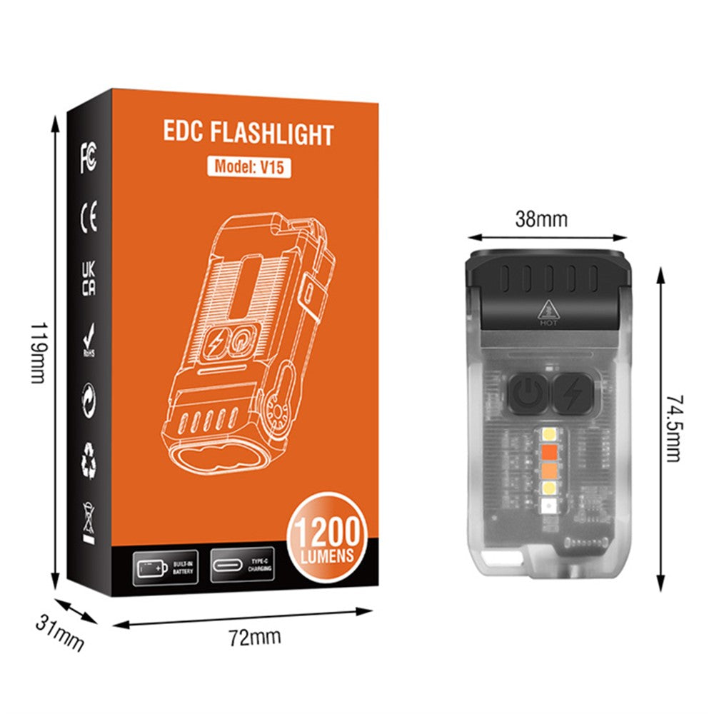V15 Mini Portable Flashlight 1200LM Adjustable Head with Clip Work Light