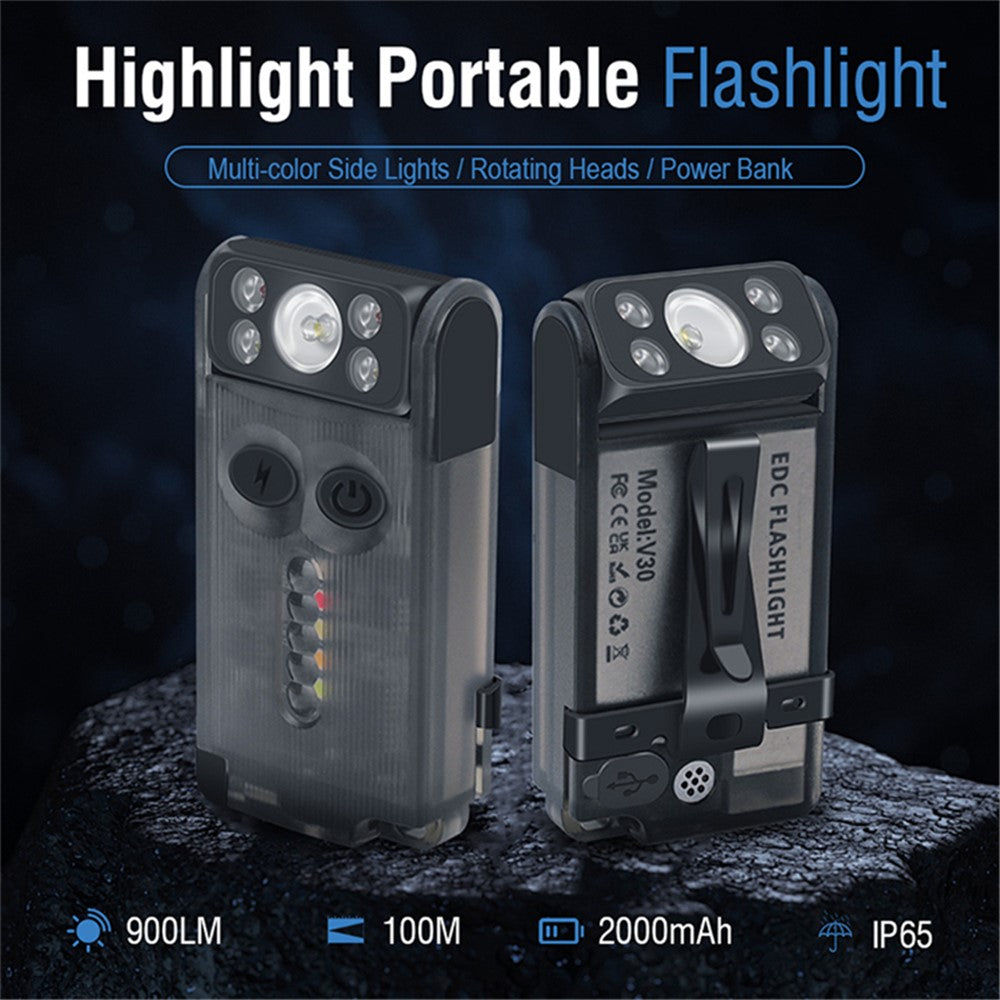 V30 Rechargeable Flashlight Power Bank 180 Degree Adjustable Work Light with Sound / Light Alarm