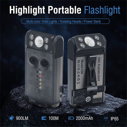 V30 Rechargeable Flashlight Power Bank 180 Degree Adjustable Work Light with Sound / Light Alarm