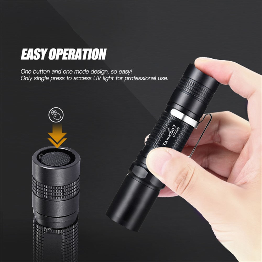 TANK007 UV320 365nm Ultraviolet Flashlight Fluorescence Detection UV Lamp with Clip ( No Battery )
