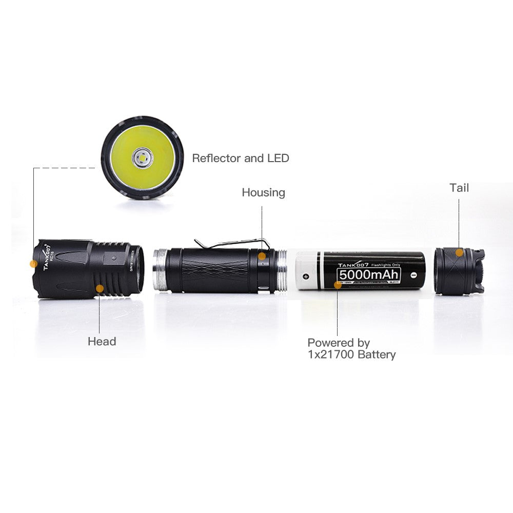 TANK007 KC16 1800lm High Brightness Tactical Flashlight Type C Rechargeable LED Torch