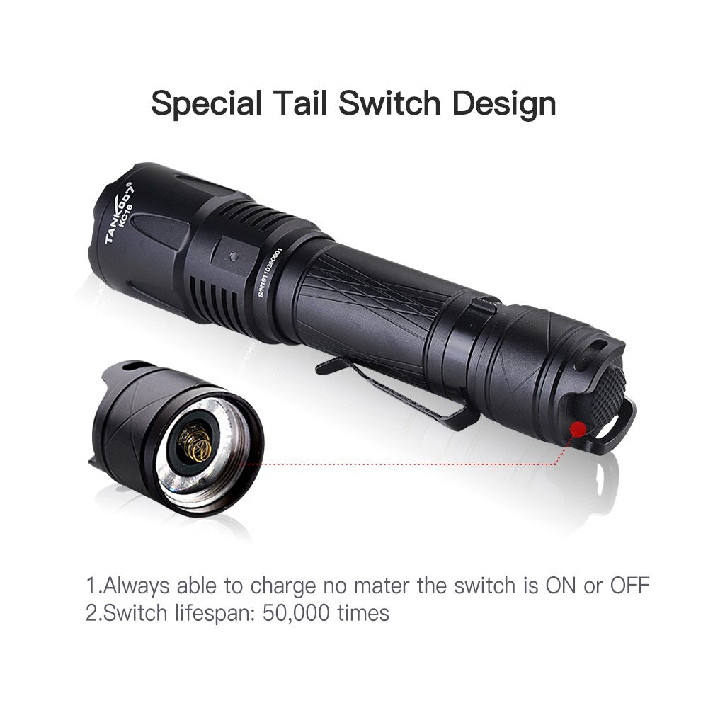 TANK007 KC16 1800lm High Brightness Tactical Flashlight Type C Rechargeable LED Torch