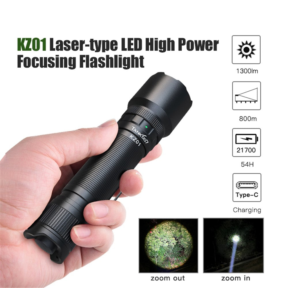 TANK007 KZ01 Zoomable LED Flashlight 1300 Lumens Outdoor Hunting Fishing Rechargeable Torch