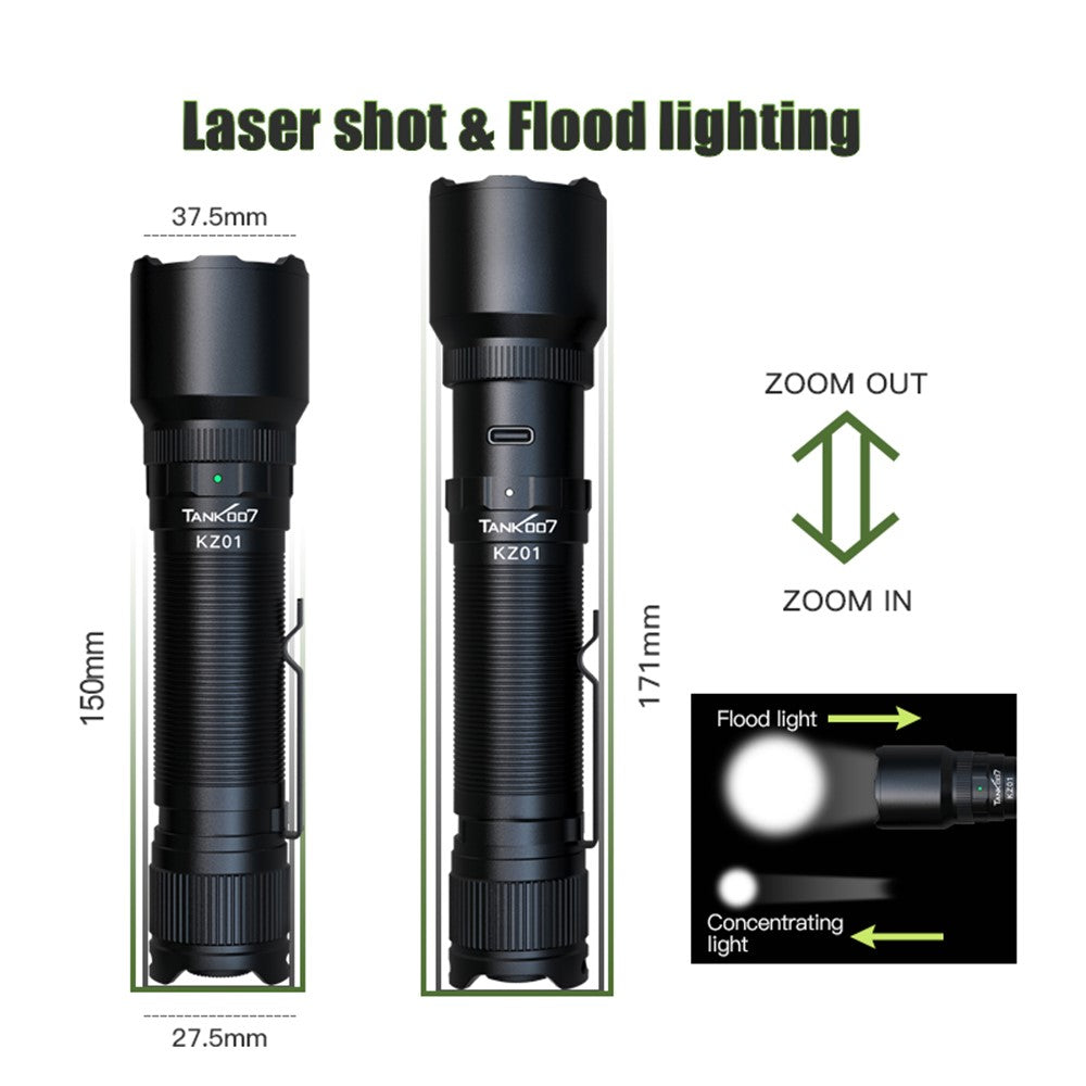 TANK007 KZ01 Zoomable LED Flashlight 1300 Lumens Outdoor Hunting Fishing Rechargeable Torch