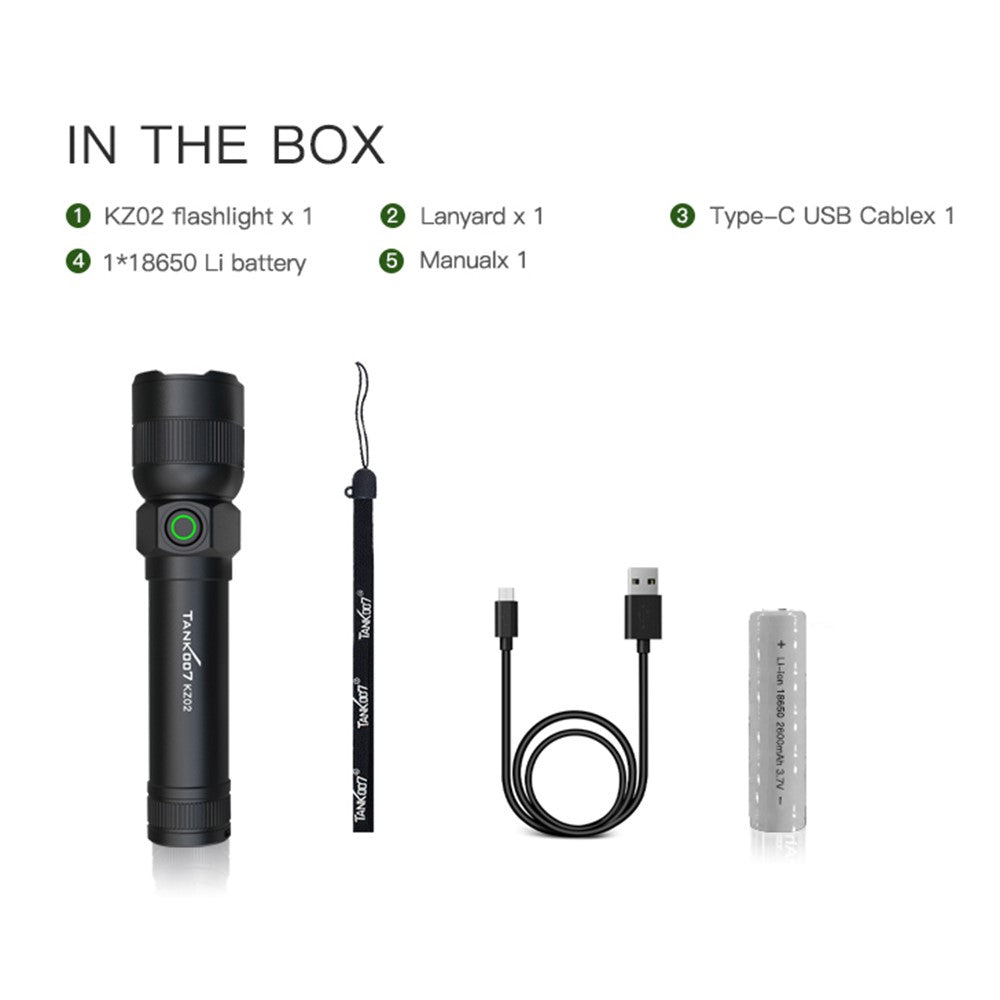 TANK007 KZ02 Zoomable LED Flashlight Outdoor 1000 Lumens Rechargeable High Brightness Torch
