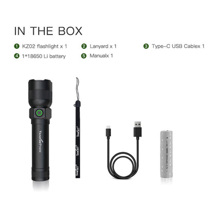 TANK007 KZ02 Zoomable LED Flashlight Outdoor 1000 Lumens Rechargeable High Brightness Torch